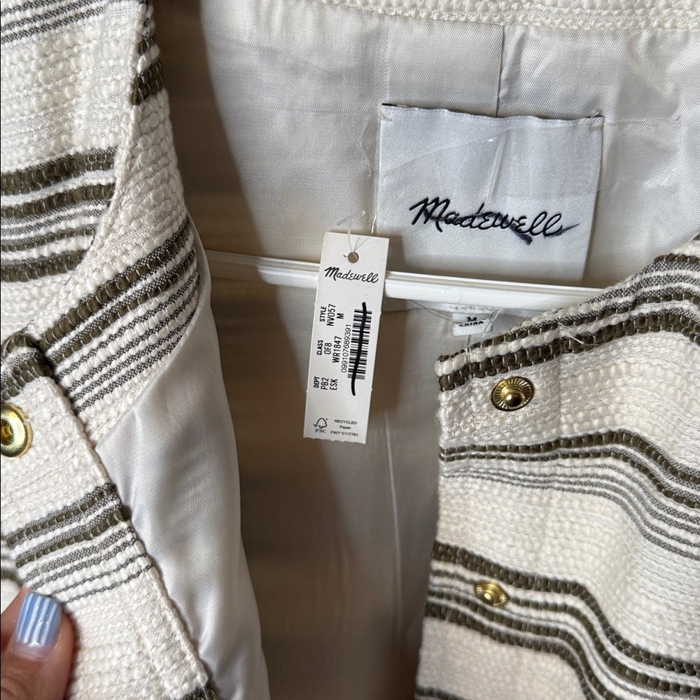 Nwt Madewell Button-Front Jacket in Striped Tweed medium - Picture 6 of 8